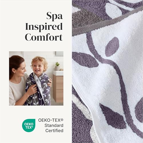Image of Modern Threads 6 Piece Bath Towel Set - Bathroom Set with 2 Bath Towels, 2 Hand Towels, and 2 Wash Cloths - 100% Cotton, Super Absorbent & Extra Soft - Reversible Natural Vine (Purple)