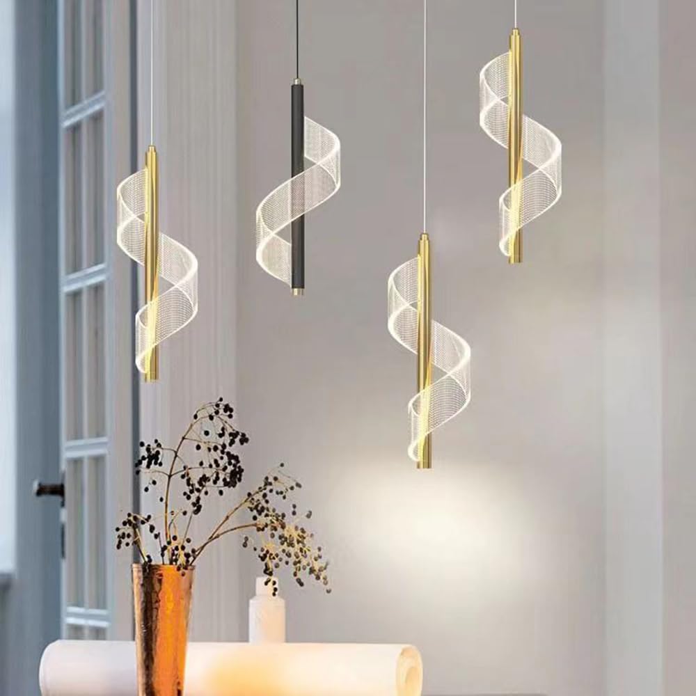 XINYASEE Suspension LED Moderne Lustre, Réglable en Hauteur, Dimmable, Pendentif Lumière Créative pour Salle À Manger, Salon, Restaurant (Doré, Double Tête)