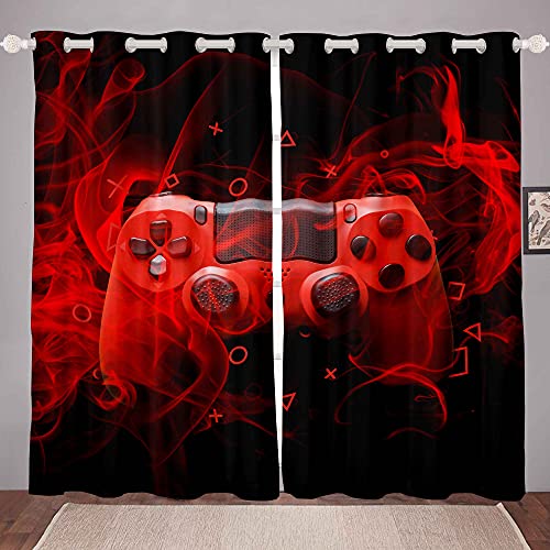 Kids Gamepad Window Treatments Modern Gamer Bedroom Decor For Boys Girls Teens Game Controller Curtain Youth Gaming Console Drapes Red Black Room Decor W66*L72