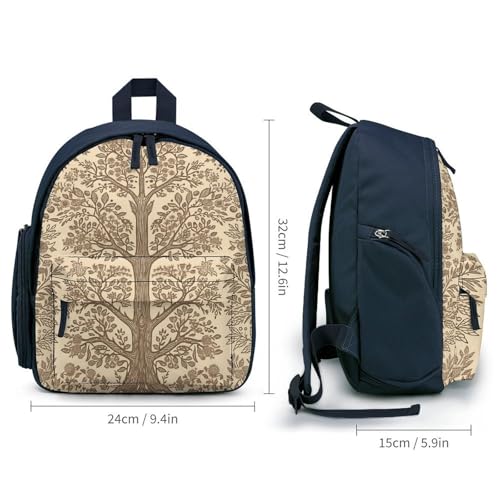 Beige Style Tree Backpack Small Book Bag with Side Pocket, Lightweight Durable Backpack, Travel Rucksack, Blue-style2