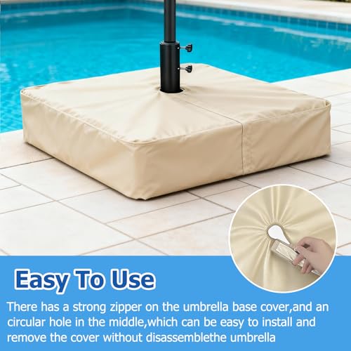 Rileytee Patio Umbrella Base Cover,Outdoor Heavy Duty 600D Waterproof Anti-UV Square Umbrella Stand Base Cover (Beige, 25"L x 25"W x 7"H) by Rileytee - Used condition - Image 3