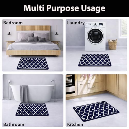 Image of Luxe Home Kitchen Mat Combo Quatrefoil Design Standing Desk Floor Mat Non Slip Kitchen Rugs, Comfort Runner Floor for Home Office, Sink & Laundry - Blue (116x36 & 58x36 cm PC-2)