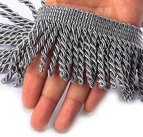 HedongHexi Curtain Fringes Bullion Fringe Trim 5/10 Yard x 2.5 Inches Fabric Trims Sewing DIY Decoration for Curtain Sofa Clothes (Silver, 5yard)