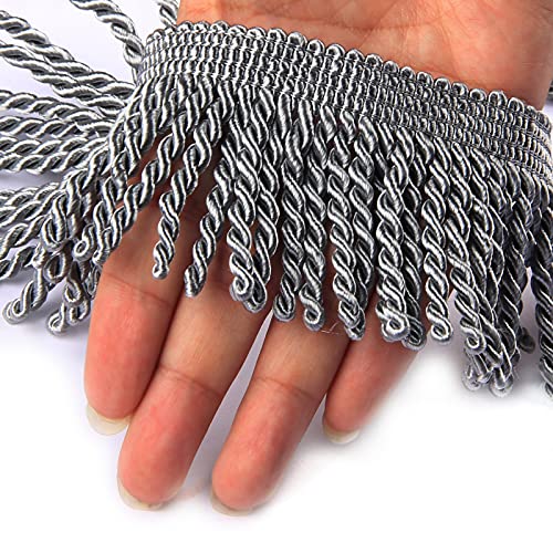 Hedonghexi Curtain Fringes Bullion Fringe Trim 5/10 Yard X 2.5 Inches Fabric Trims Sewing Diy Decoration For Curtain Sofa Clothes (Silver, 5Yard) #TOP9