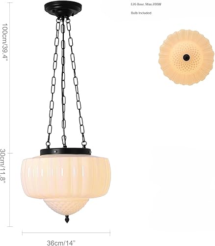 Miniatura 4 de Lámpara colgante grande de vidrio de leche, lámpara de techo moderna de mediados de siglo de mediados de siglo, lámpara vintage para dormitorio,