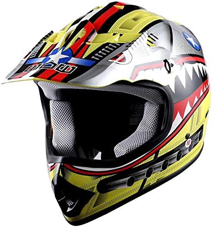 Miniatura 2 de WOW - Casco de motocross para niños y jóvenes, BMX, MX, ATV, motocicleta todoterreno, diseño de tiburón amarillo
