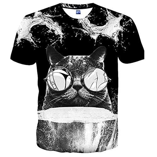 Image of Linnhoy Men Shirts Women Shirts Fashion Casual Unisex Shirt Short Sleeve 3D Printed Black Animal Tops Tees Graphic T-Shirt Size L, Black, Large
