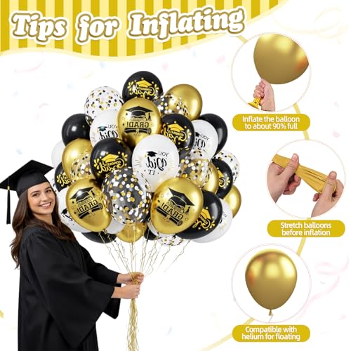 Image of Graduation Balloons, 50 Pcs Black Gold for Class of 2026 Grad Party Decor