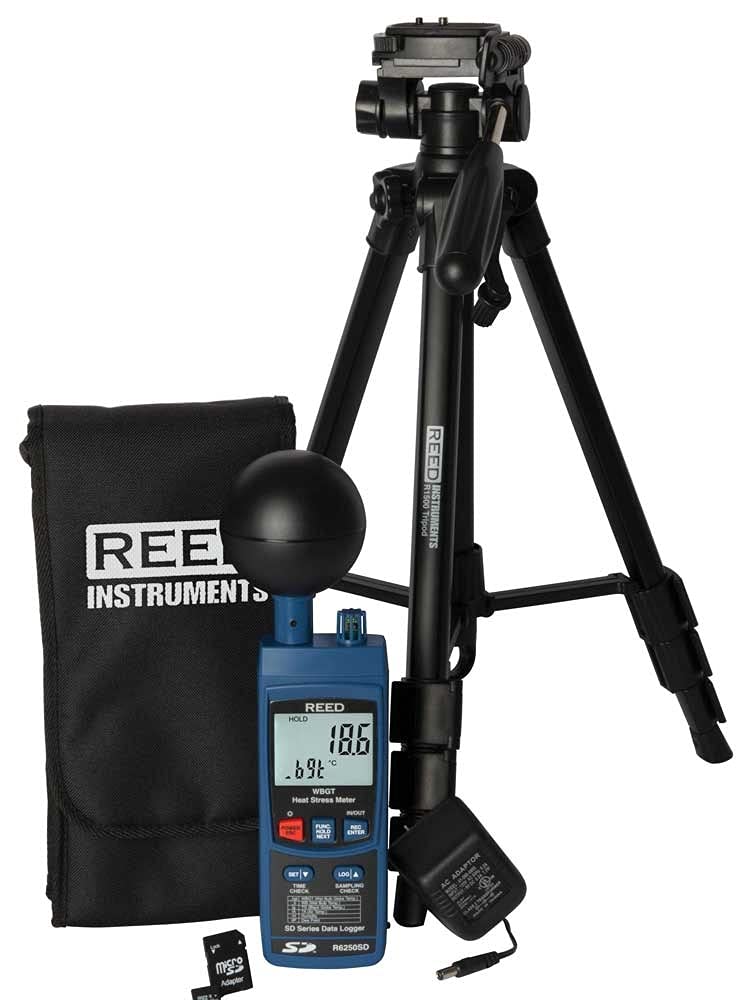 REED Instruments R6250SD-KIT2 Data Logging Heat Stress Meter with Tripod, SD Card and Power Adapter