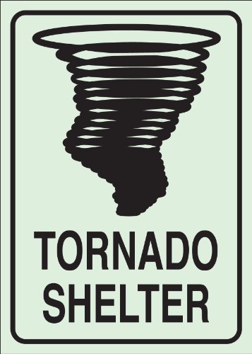 Panneau Tornado Shelter phosphorescent Brady 90184 visible dans le noir complet