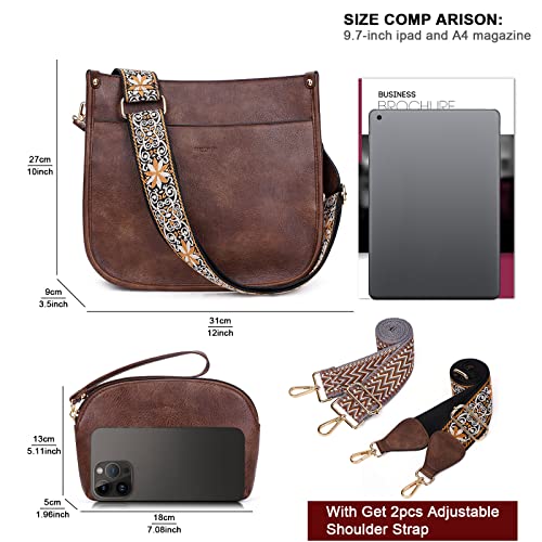 Image of HKCLUF Crossbody Bag Purse for Women 2PCS /Set Leather Hobo Handbag Wallet Set With 2Adjustable Guitar Strap Shoulder Bag | Purse