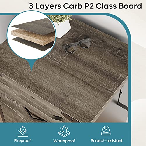 Bestier 2 Drawer File Cabinets For Home Office, Mobile Printer Stand, Wood Filing Cabinet Fits A4/Letter/Legal Size For Home Office, Retro Grey Oak Dark #TOP5