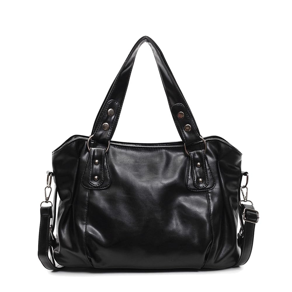 Sac Cabas avec bandoulière Hobo Sacoche pour Femme Sacs à Main portés épaule Sac Amain portés Main en Cuir PU Sac bandoulière pour Dames Mère Noir