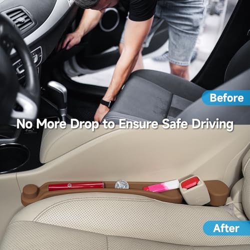 Image of Car Seat Gap Filler Set of 2, 3IN1 Seat Side Gap Filler Plug with Storage Slot & Hook Function, Soft Foam Universal Fit Car SUV Truck Fill Gap Between Seats Console Organizer（Standard Mocha Brown）