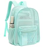 Kouxunt Heavy Duty Mesh Backpack, See Through Backpack for School Working Travel Beach (Green)