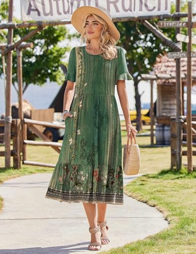 Image of Zeagoo Womens Summer Dresses 2026 Casual Midi Dress Flowy Sundress Ruffle Short Sleeve Tiered Dresses A Line Boho Dress