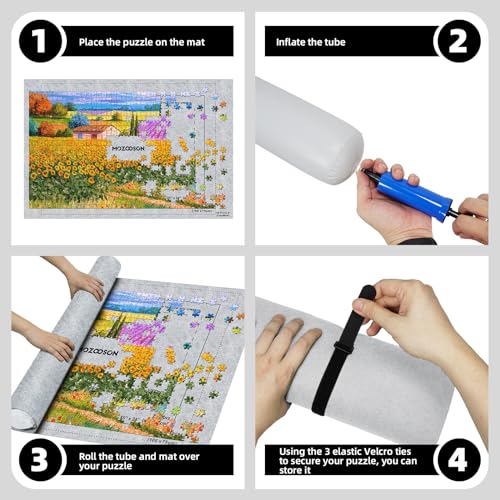 MOZOOSON Puzzlematte für Puzzle mit bis zu 2000 1500 1000 Teile, Puzzle Matte, Puzzleunterlage Puzzlerolle für Erwachsene Kinder, Puzzle Aufbewahrung, Puzzle Roll Mat mit 6 Puzzle Sortierer