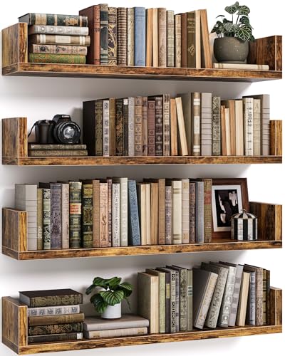Floating Bookshelves Wall Mounted Set of 4