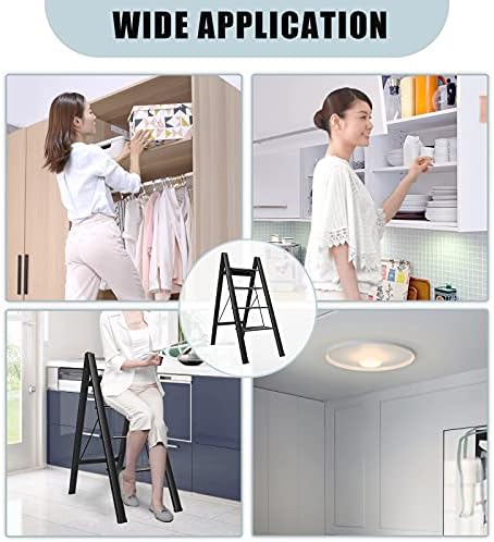 EXQUI 4 Step Ladder, Folding Stepladders with Anti-Slip Wide Pedal, 330lbs Capacity Aluminum Step Stool for Household, Kitchen, Library, Black