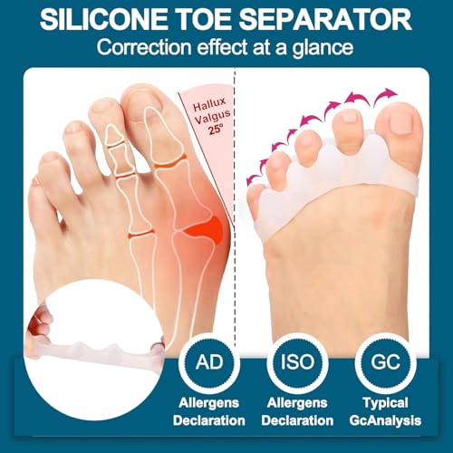 Image of Bunion Corrector Silicone Toe Separators For Fast Pain Relief - Orthopedic Bunion Spacers Spreader Free Size (White AFT)