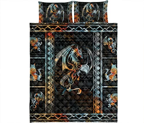 Camoflage Black Vintage Dragon Patchwork Boho Unique Gift For All Season Quilt Blanket & Pillowcases, Quilts Bedding Set & Pillow Cover, King Queen Double Twin Throw Full Size Bedspread Bed Sets #TOP3