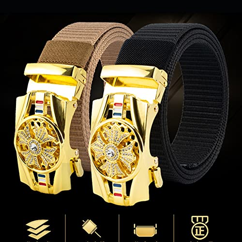 Nylon Canvas Breathable Belt with Gold Diamond Inlaid Buckle,Web Causal Belt for Men,Lightweight and Easy to Adjust2