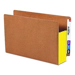 Smead End Tab Pocket, Reinforced Straight-Cut Tab, 3-1/2″ Expansion, Extra Wide Legal Size, Redrope with Yellow Gusset, 10 per Box (74688)