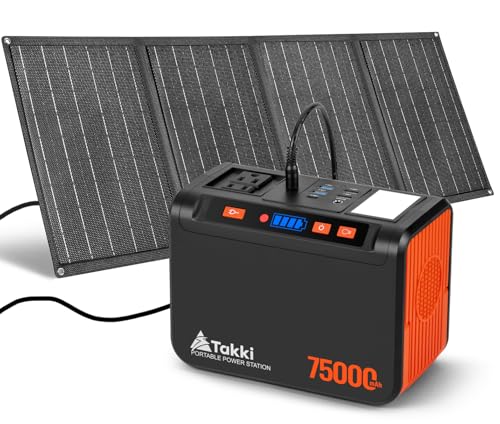 Takki Solar Generator 277Wh Portable Power Station with Solar Panels 40W Included 450W Peak 110V Pure Sine Wave AC Outlet DC USB Ports for Camping Emergency Tent Outdoor Trip