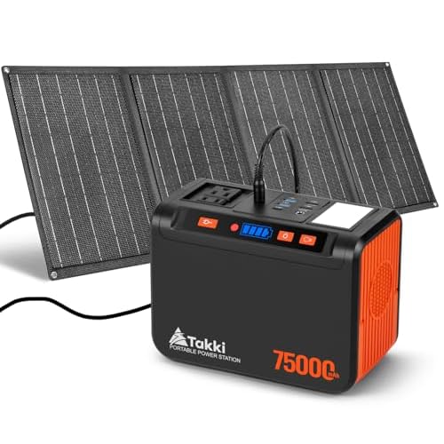 Takki Solar Generator 277Wh Portable Power Station with Solar Panels 40W Included 450W Peak 110V Pure Sine Wave AC Outlet DC USB Ports for Camping CPAP Emergency Tent Outdoor