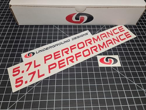 5.7L Performance Decals (2-Pack) Hemi V8 Hood Fender Racing Stickers Fits 2005+ Challenger Charger Ram Durango R/T 300C (Gloss Red, 2.0" H x 30.0" L)