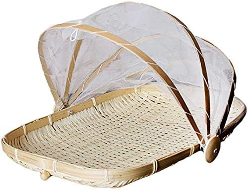 Food Serving Tent Basket - BESTCHANCEUS Hand Woven Bamboo Serving Basket Dustproof Bug Proof Mosquitoesor Vegetable Fruits Food Meals Rectangle 34CMx29CM