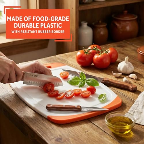 Set de 4 piezas de cuchillos y tabla de cortar IMUSA | Acabado natural en acero inoxidable, mangos ergonómicos de madera, ideal para picar y rebanar, excelente para familias y nuevos propietarios de vivienda miniatura 3