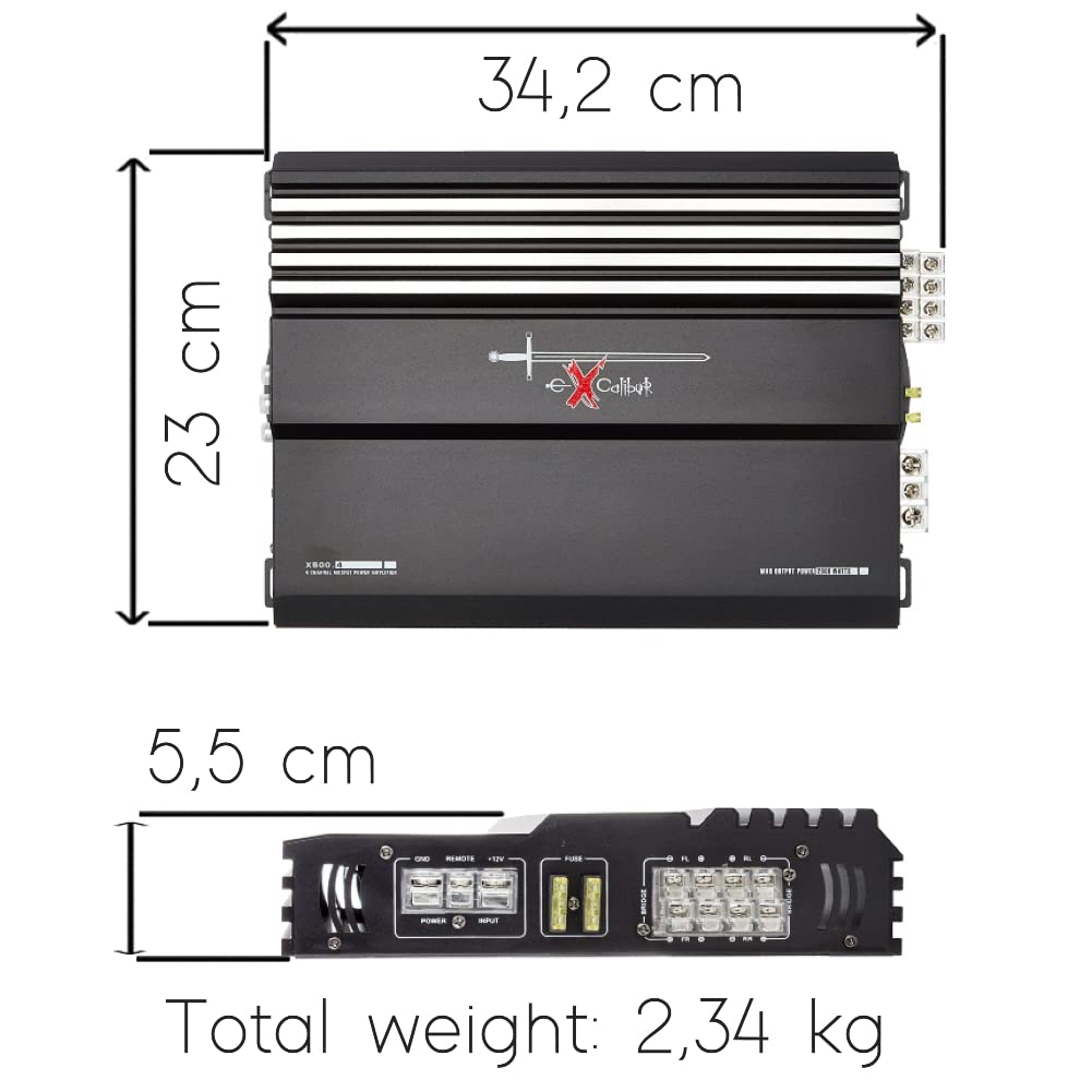 KIT SET PARA EXCALIBUR X500.4 1 x amplificador de 4 canales 2000 vatios máximo 4 x 50 vatios rms para puertas o subwoofer, 1 pieza