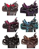 Detalles de cristal. WARSI\'S Presents Classic Quality Western Comfort Barrel Racing Trail Tack Equestrian Horse Saddle Get Headstall, Breast Collar, REINS & Pad Size 14 a 18 pulgadas (18 pulgadas de asiento, negro)