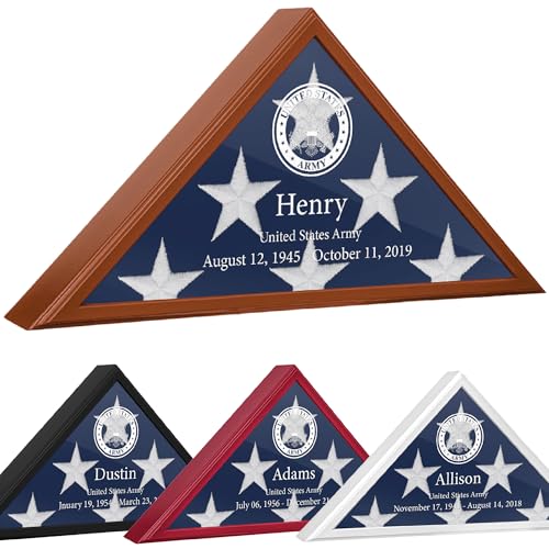 Personalized Passion Case for Burial Flag - Wall Mount Case with Glass Front - Durable and Sturdy Solid Wood Holders for 5x9.5 Feet American Veteran Flag (Brown - 5 x 9.5 Personalized)