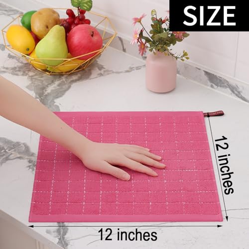 Image of Homaxy 100% Cotton Terry Kitchen Towels, 12 Pack, Rose Red