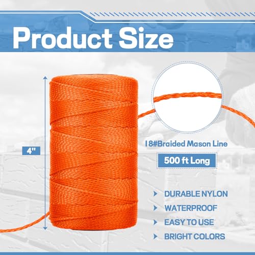 Amylove 12 Rolls Mason Line #18 Braided Nylon String Total 6000 Feet Length Masonry Nylon Twine for Construction Gardening Crafting DIY Project Workshop(Fluorescent Orange)