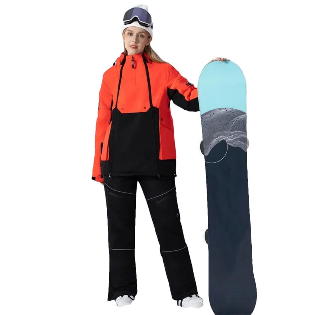 Giacca da donna con cappuccio pantaloni caldi da neve completi da sci caldi set sport all'aperto montagna snowboard costume vestiti XL, Come da immagine, XL