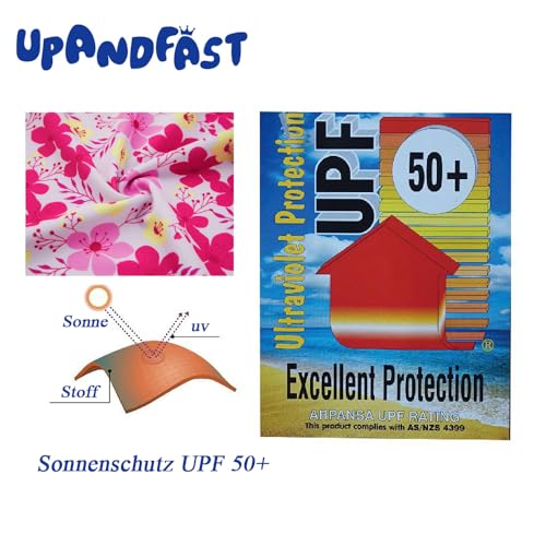 upandfast Badeanzüge für Mädchen UPF 50+ Badebekleidung Langärmlige 2-Teiliges Set(4 Jahre,Gelb Blume)