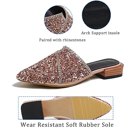 Mules For Women Slip On Comfortable Pointed Toe Flat Shoes On Loafers Backless Pointed Toe Satin Mule Slides Golden Size 9 #TOP5