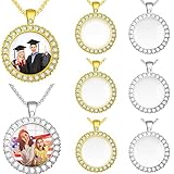 6 Sets Sublimation Blank Picture Photo Round Photo Pendant Picture Necklaces with Chains for Men Women Necklaces (Gold, Silver)