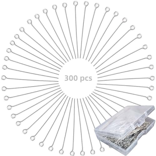 Hot 300 Pcs 1.6 Inch 304 Stainless Steel Open Eye Pins Headpins for Jewelry Necklace Making (Silver)
