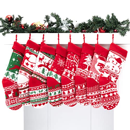 KD KIDPAR 8 Pack 20" Knit Christmas Stockings Large Rustic Yarn Xmas Stockings Gift for Family Holiday Decorations Fireplace Hanging Stockings Xmas Season Party Decor, 20â€ by 6â€