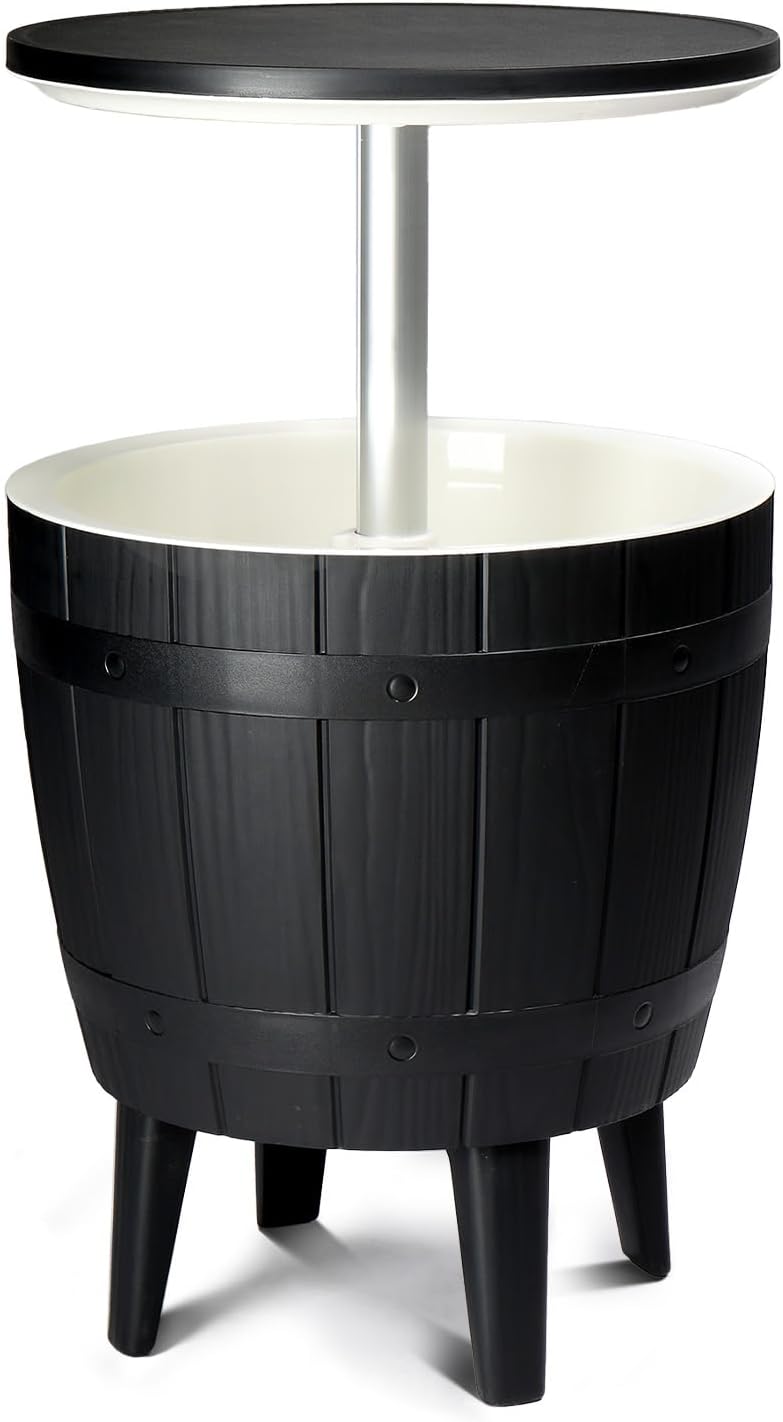 VINGLI Outdoor Cooler Table, Height-Adjustable Outdoor Cool Bar w/ 10 Gallon Beer and Wine Cooler, All-Weather Resistant Patio Cooler Ice Cool Bar for Deck Pool Party