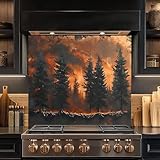 Tempered Glass Backsplash, Forest Scene Glass Backsplash, Kitchen Backsplash Behind Stove, Glass Backsplash for Kitchen Wall, Easy to Install Stove Backsplash