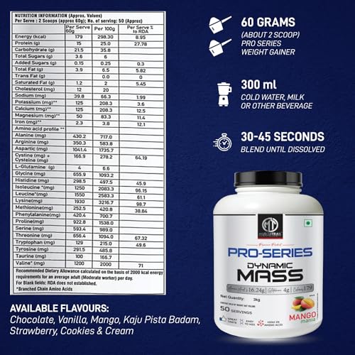 Image of MUSCLETRAIL Pro Series | Dynamic Mass Gainer (3Kg, Chocolate) | Fuel Your Gains with Premium Nutrition,Powder