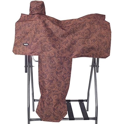 Tough 1 Heavy Denier Nylon Saddle Cover in Prints, Tooled Leather Brown Cover