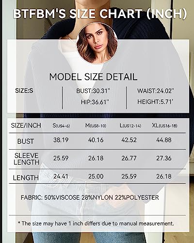 Btfbm Women’s Casual Long Sleeve Half Zip Pullover Sweaters Solid V Neck Collar Ribbed Knitted Loose Slouchy Jumper Tops(Solid Navy, Medium) #TOP3