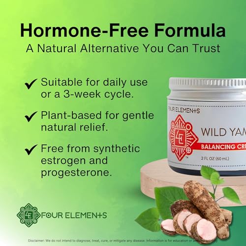 Image of Four Elements Wild Yam Balancing Cream 2oz | Organic Yam Root for Women | 2023 Herb Symposium Award Winner | Black Cohosh, Red Clover Blend Vitex, Shea Butter & Beeswax | USA Made | All Skin Types