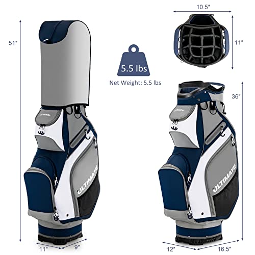 Tangkula 11” Golf Cart Bag With 14 Way Top Dividers, Lightweight & Portable Golf Club Cart Bag With 2 Full Length Dividers & 7 Zippered Pockets, Rain Hood, Shoulder Strap, Umbrella Holder #TOP3